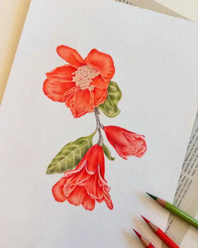 Stylized Blossom Amidst Artistic Tools