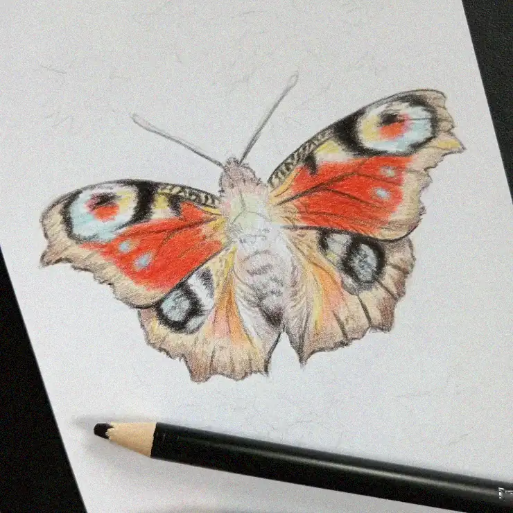 Butterfly Sketch in Colored Pencil