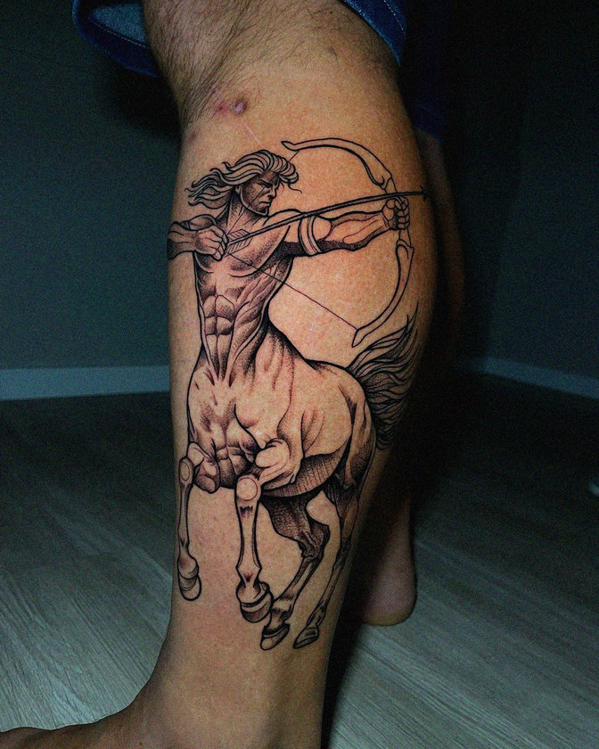 Mystic Centaur Tattoo in Charcoal Intricacy