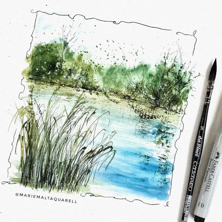 Watercolor Dream of Serene Lakeside
