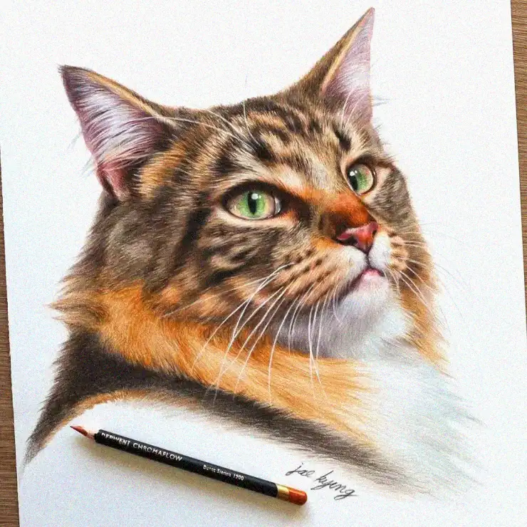 Green-Eyed Tabby in Colored Pencil
