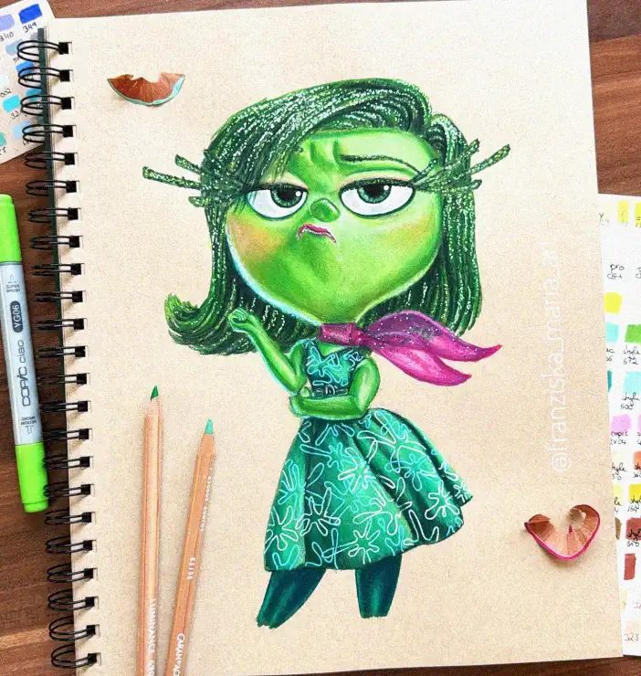 Pouting Emerald Maiden in Teal and Pink