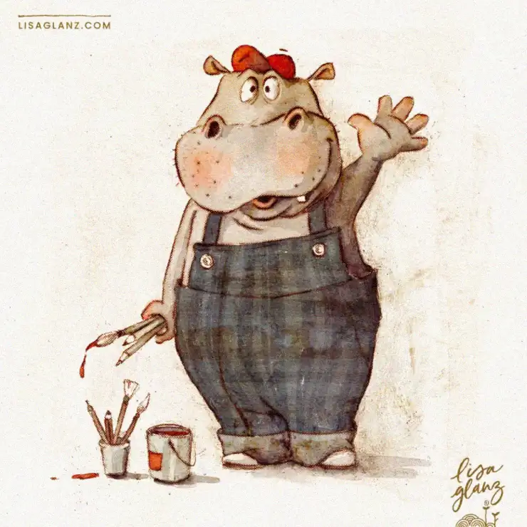 Happy Hippo Overalls Artist at Work