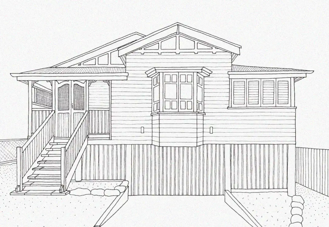 Sketch of a Quaint Porch House